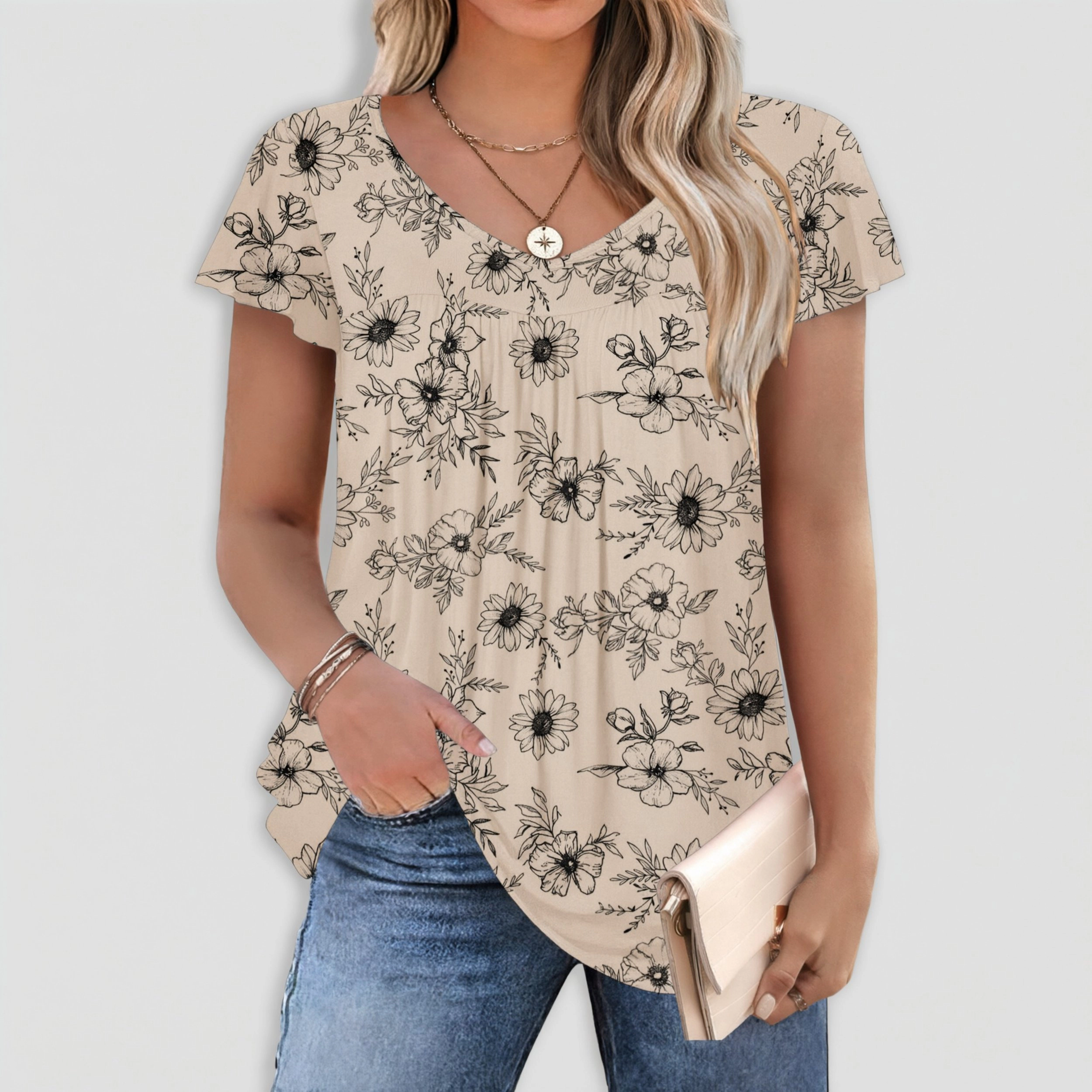 Zeagoo Women Ruffle Sleeve V Neck Tunic Top