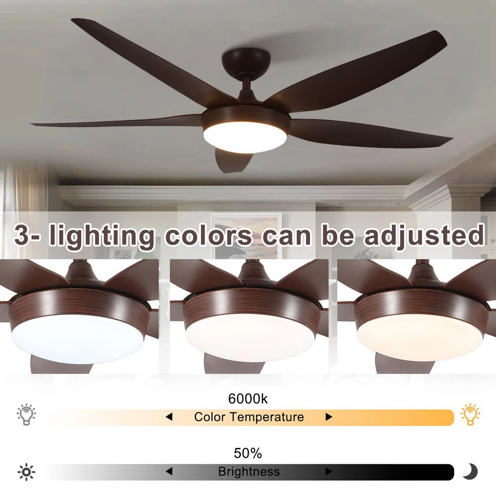 Flynama 56 in. Reddish Brown LED Downrod Mount Standard Ceiling Fan with Remote Control Dimmable 5 ABS Blades