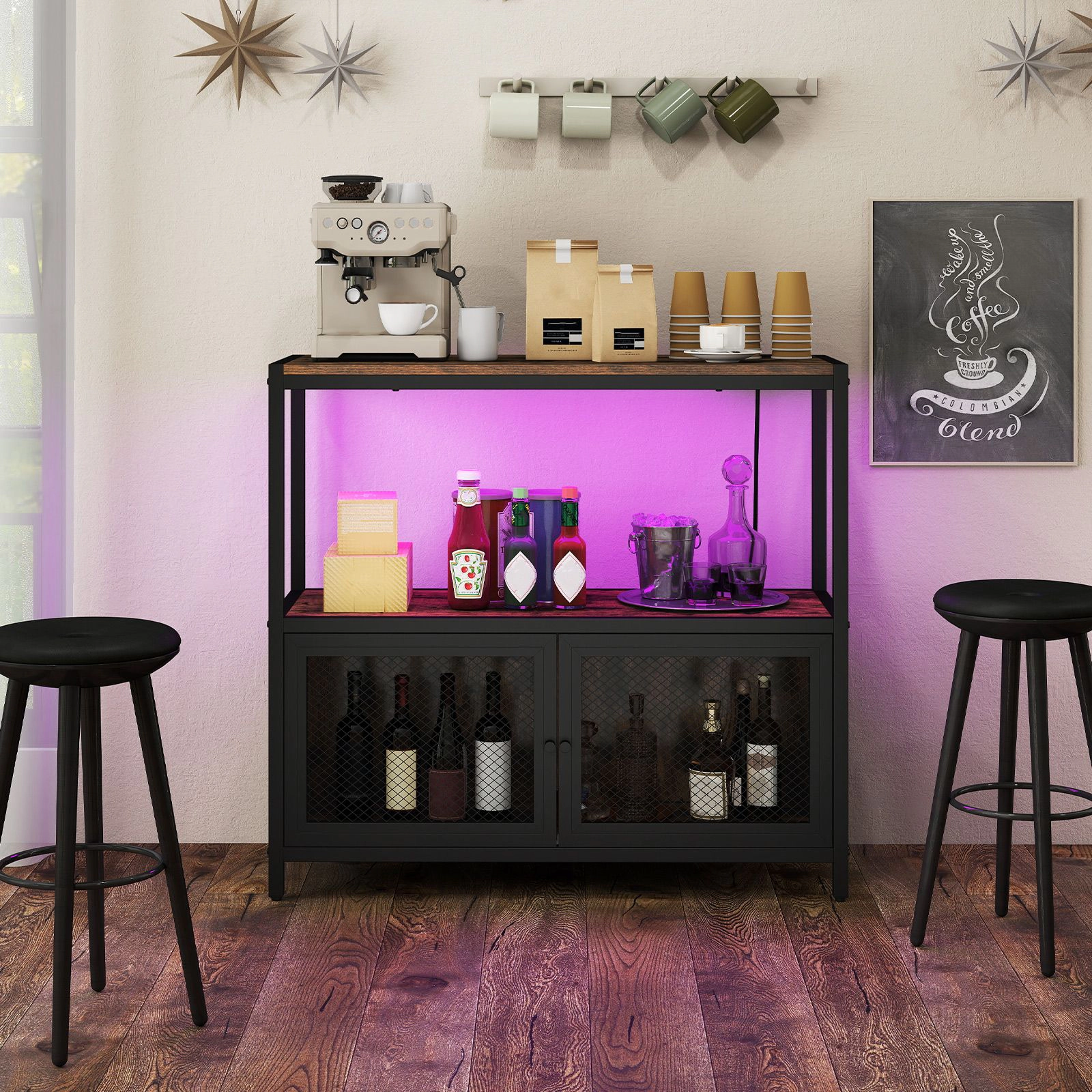 SlickBlue Coffee Bar Storage Cabinet with LED Lights