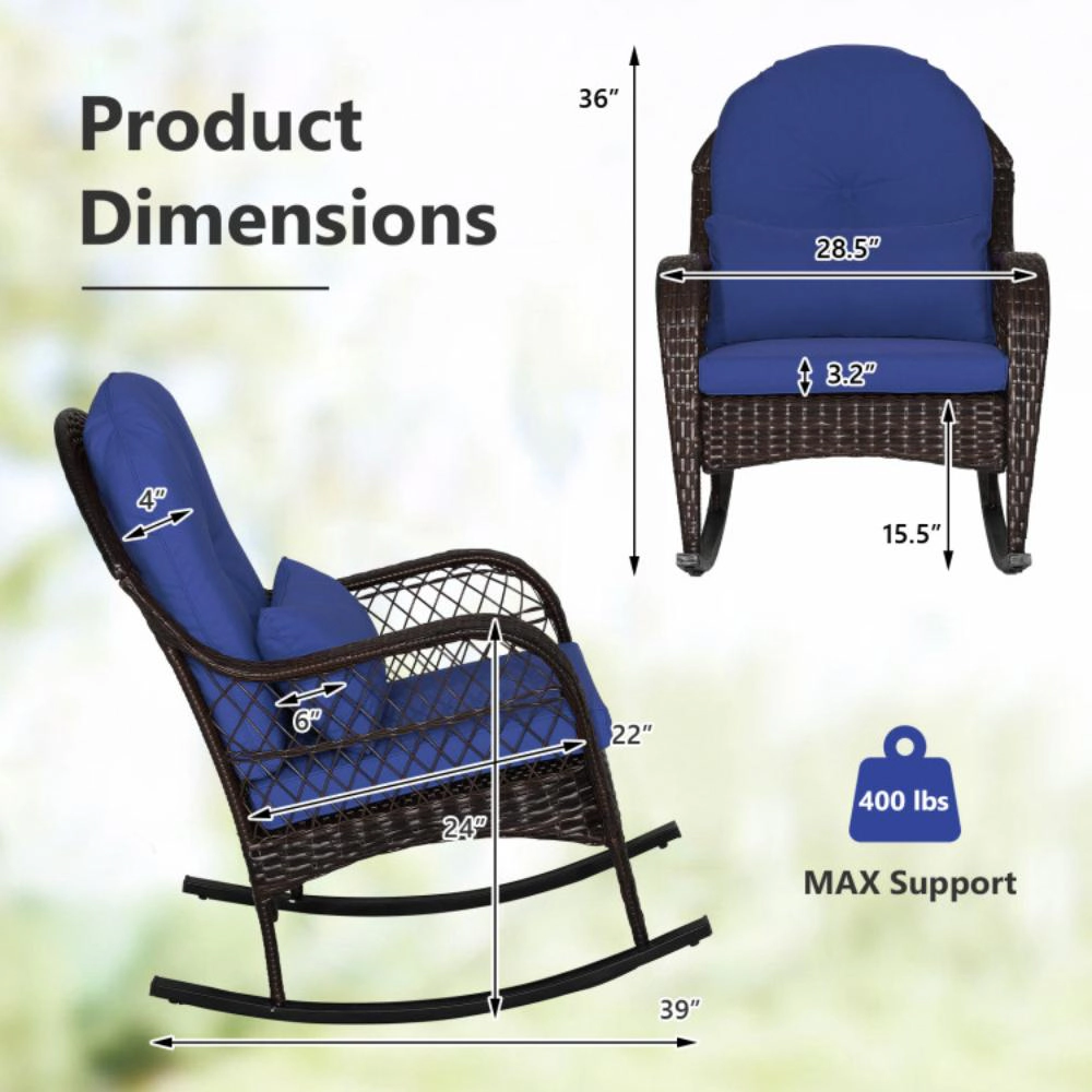 Hivvago Patio Rattan Rocking Chair With Seat Back Cushions And Waist Pillow