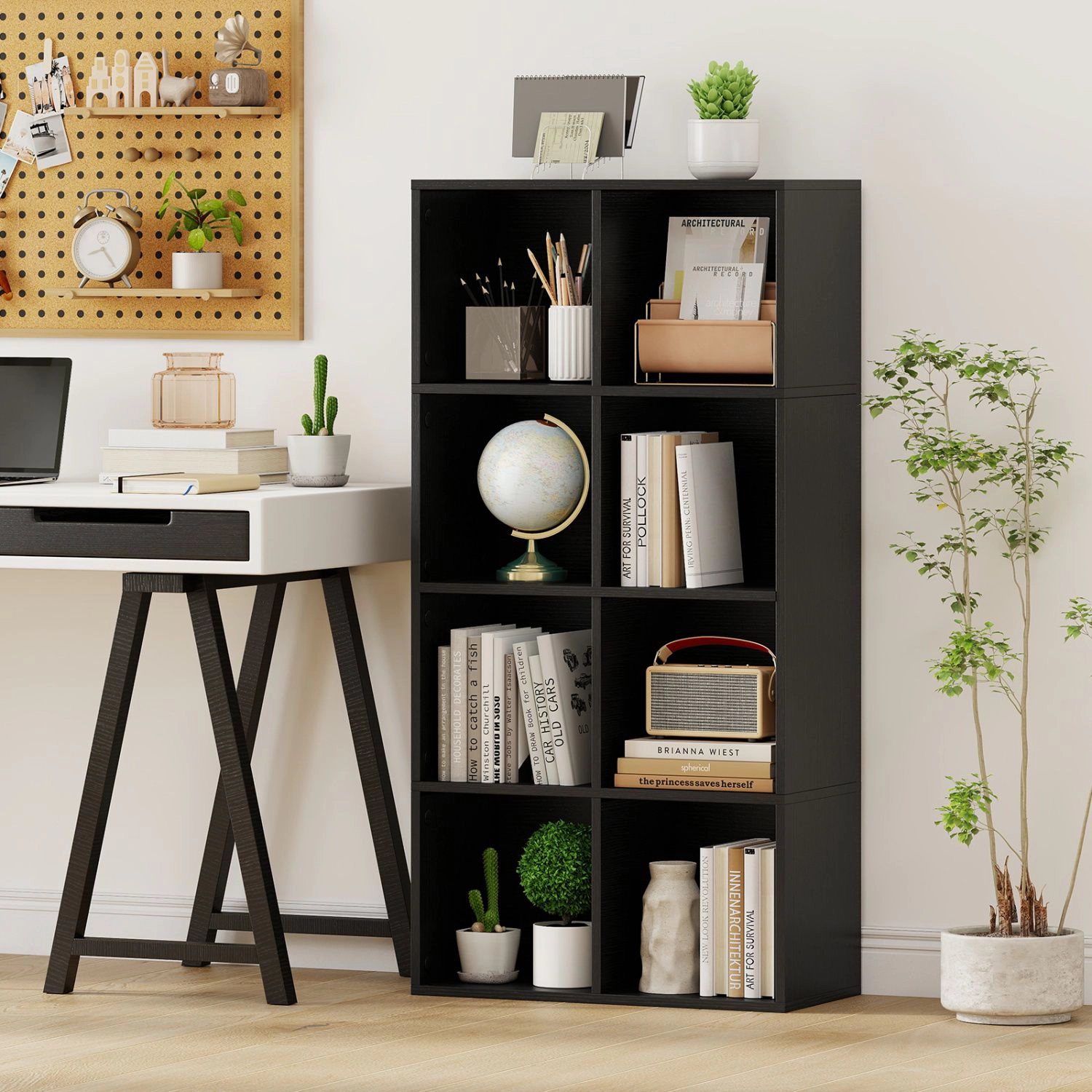 SlickBlue 8 Cube Bookcase with Storage Shelves and Wide Display Top