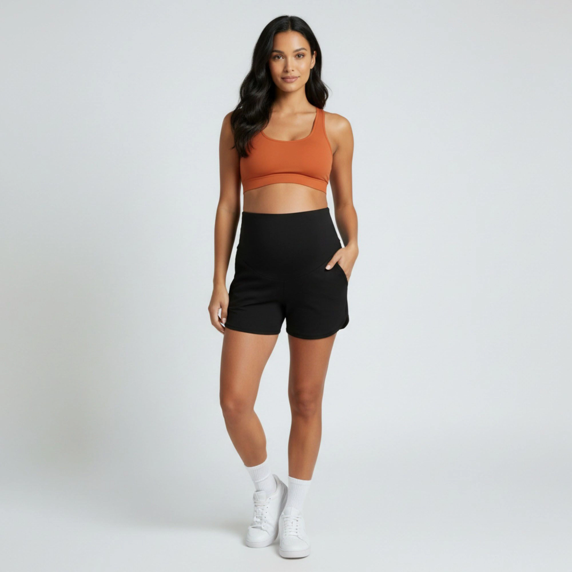 Anna-Kaci Womens Maternity High-Waist Athletic Shorts with Over-Belly Panel