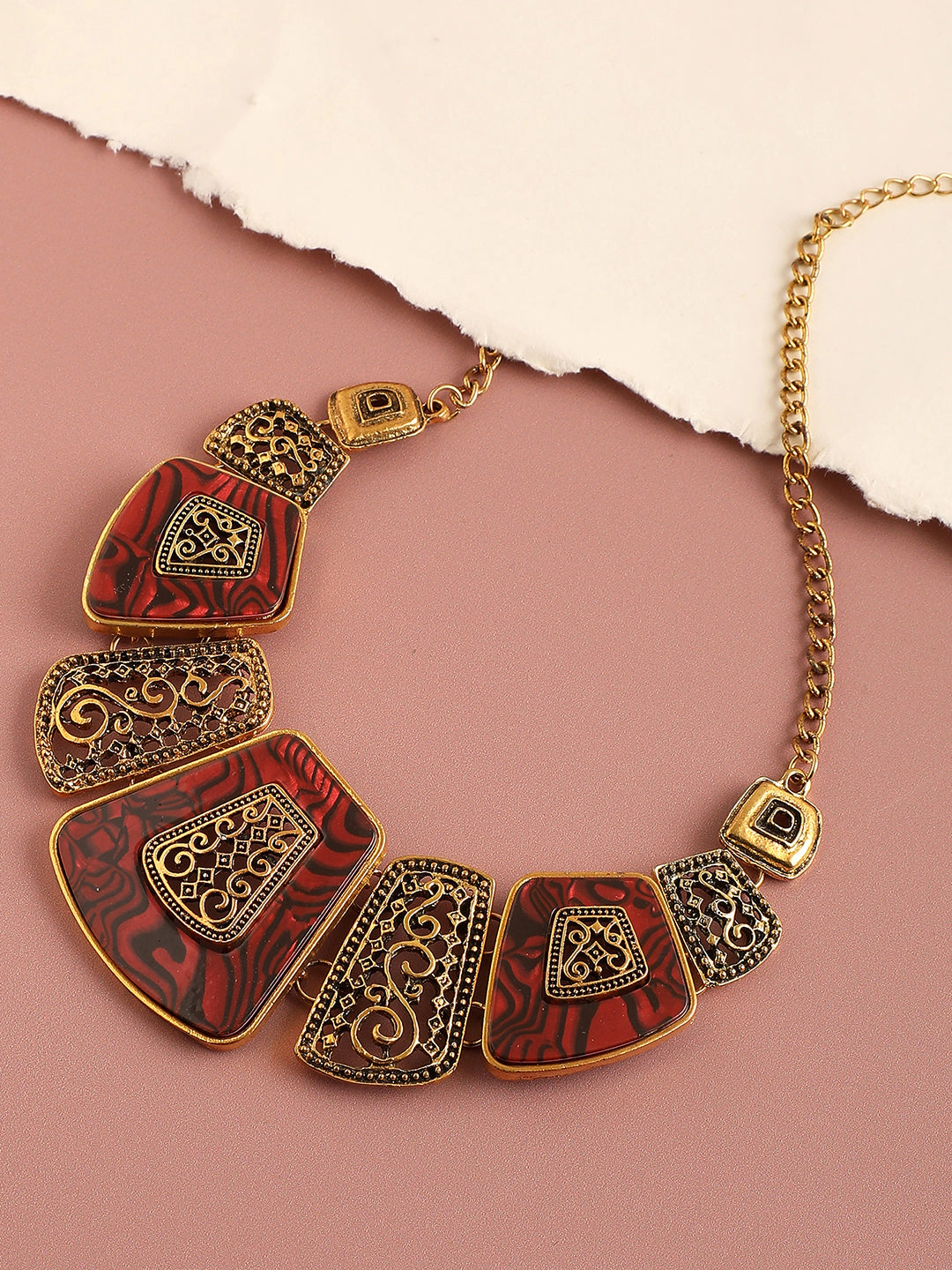 SOHI Women's Red Gold Plated Statement Necklace