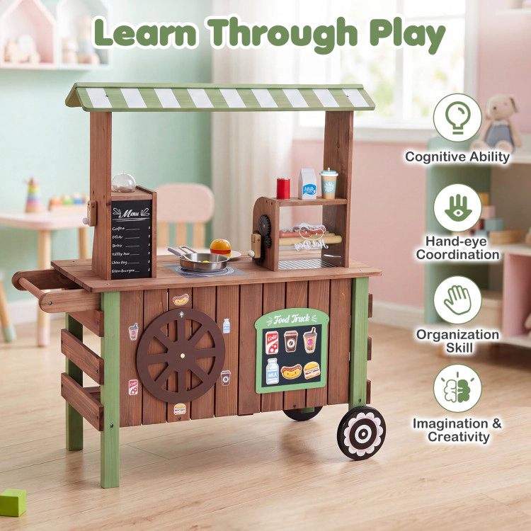 Hivvago Wooden Grocery Store Playset for Kids with Large Wheels