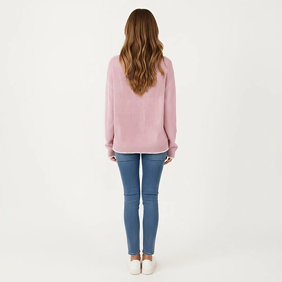 Anna-Kaci Women's Crew Neck Knit Sweater with Large Bow Graphic Design