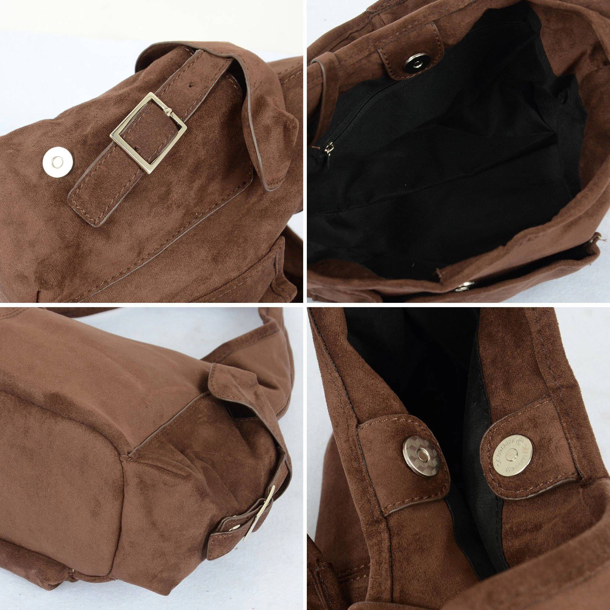 Alilang Women's Slouchy Suede Look Hobo Shoulder Bag with Front and Side Pockets 10.6x5x5in