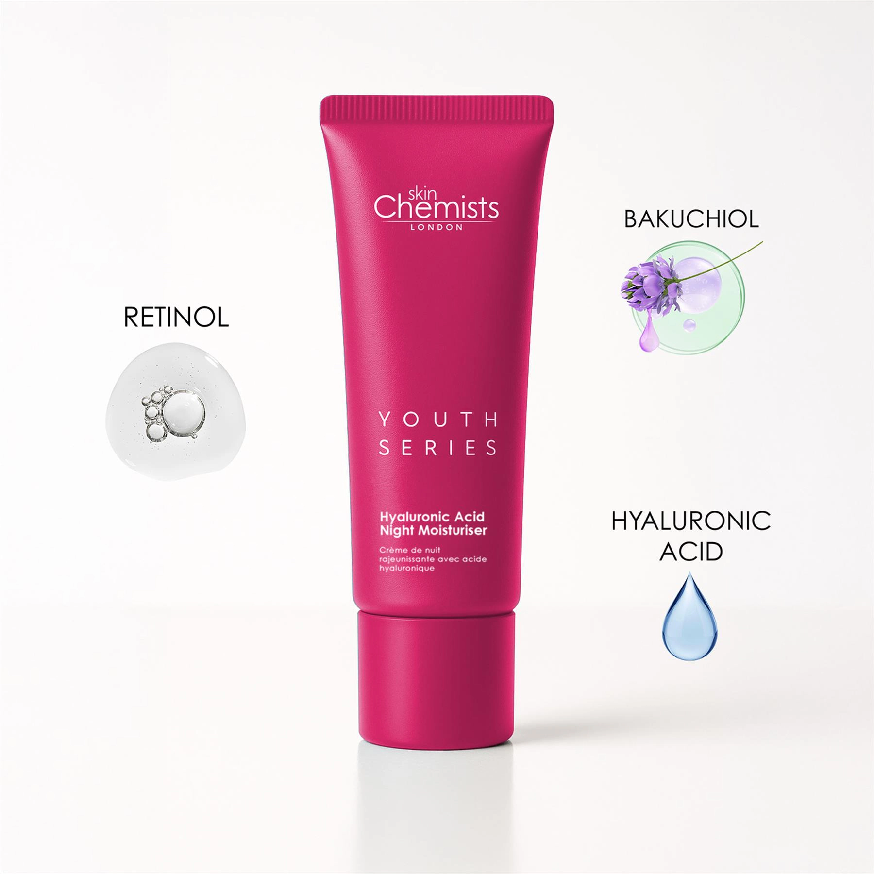skinChemists Retinol Bakuchiol Anti-Ageing Night Moisturiser 50ml - Firms, Smooths Fine Lines & Reduces Wrinkles