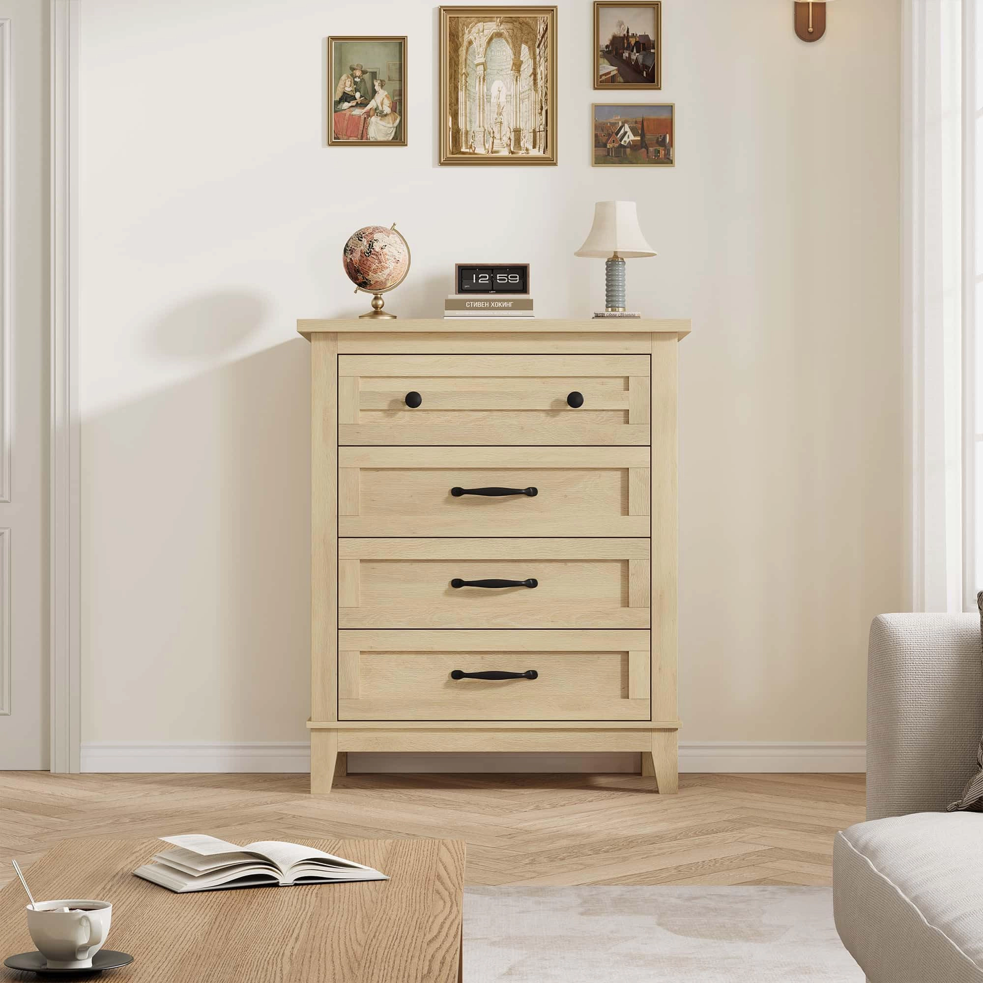4 Drawer Dresser for Bedroom, 34.8" Tall Freestanding Wooden Chest