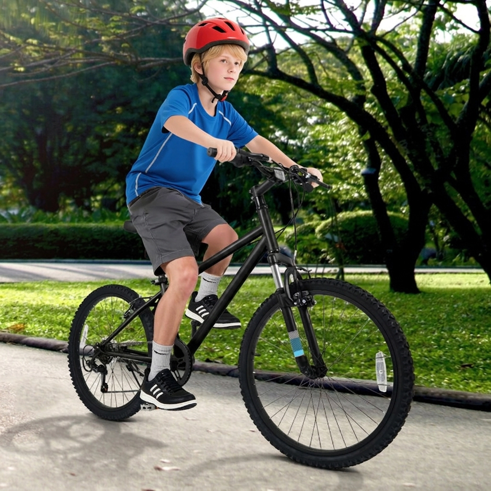 SUGIFT 24-in Black Kids Mountain Bike with Suspension Fork Dual V-Brakes and 6-Speed Shifting