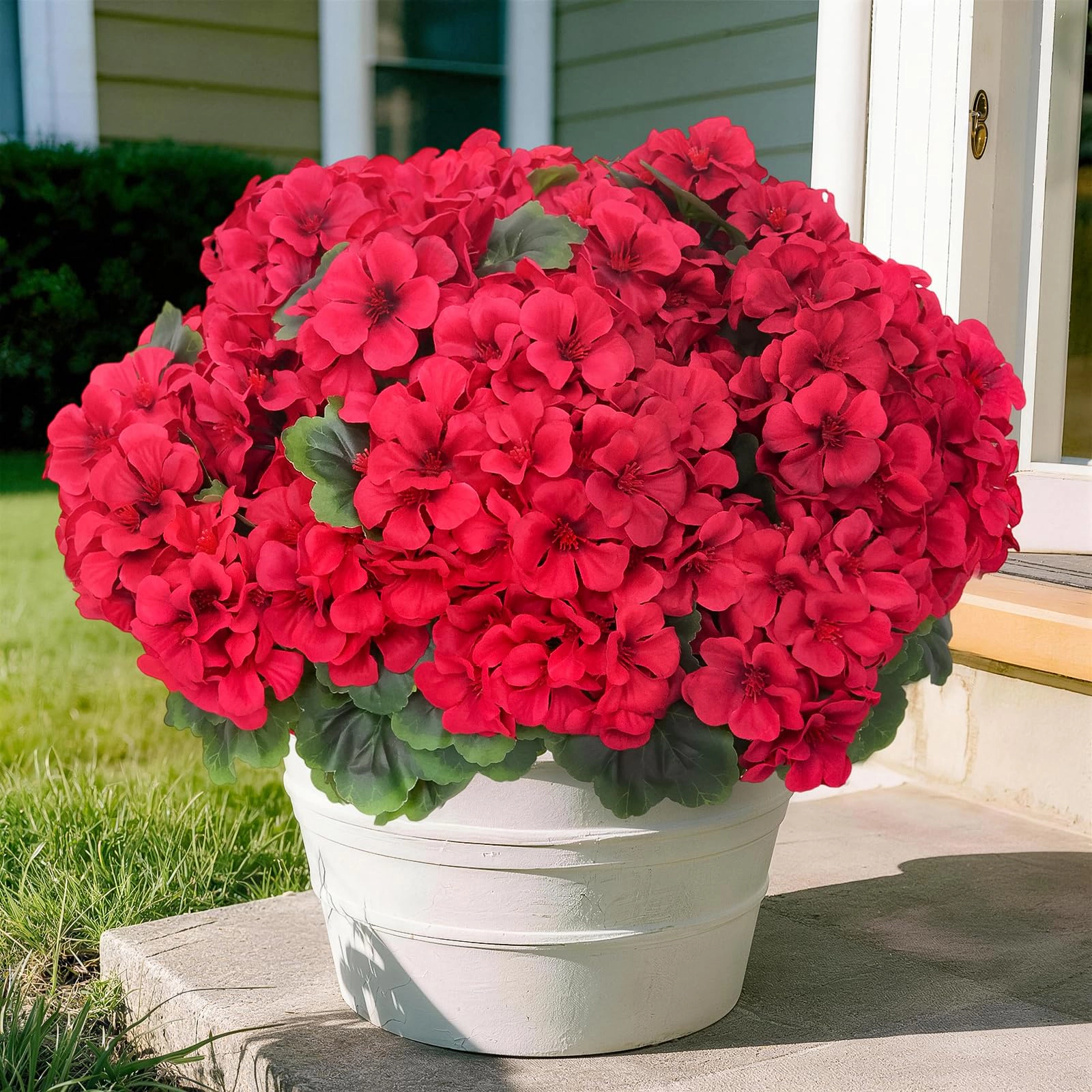 PUPWE 8 Artificial Geraniums Flowers For Outdoor Decor