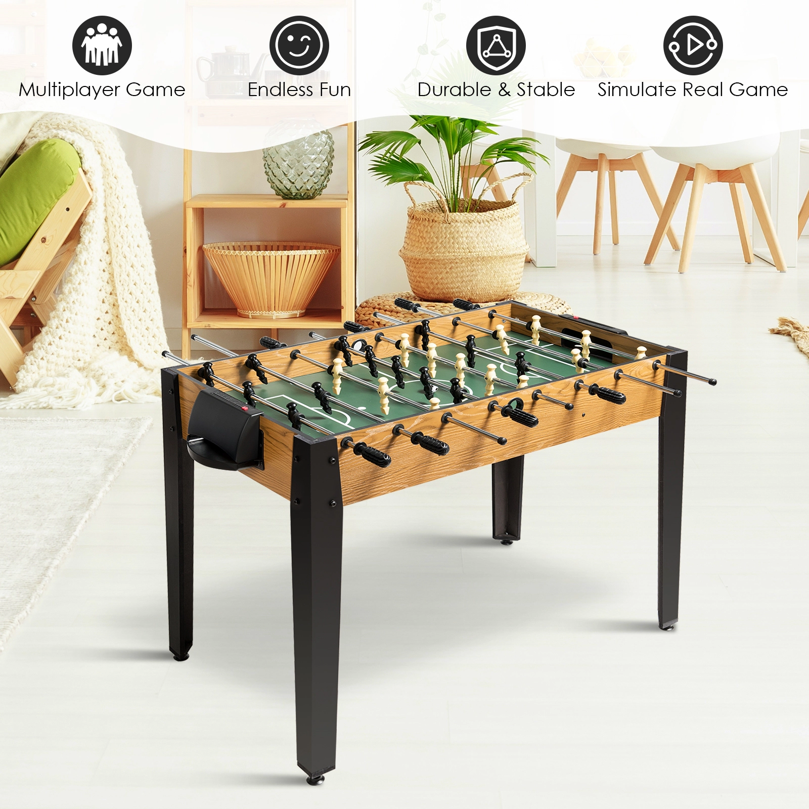 SUGIFT 48-in Competition Sized Home Recreation Wooden Foosball Table for Kids and Adults Brown