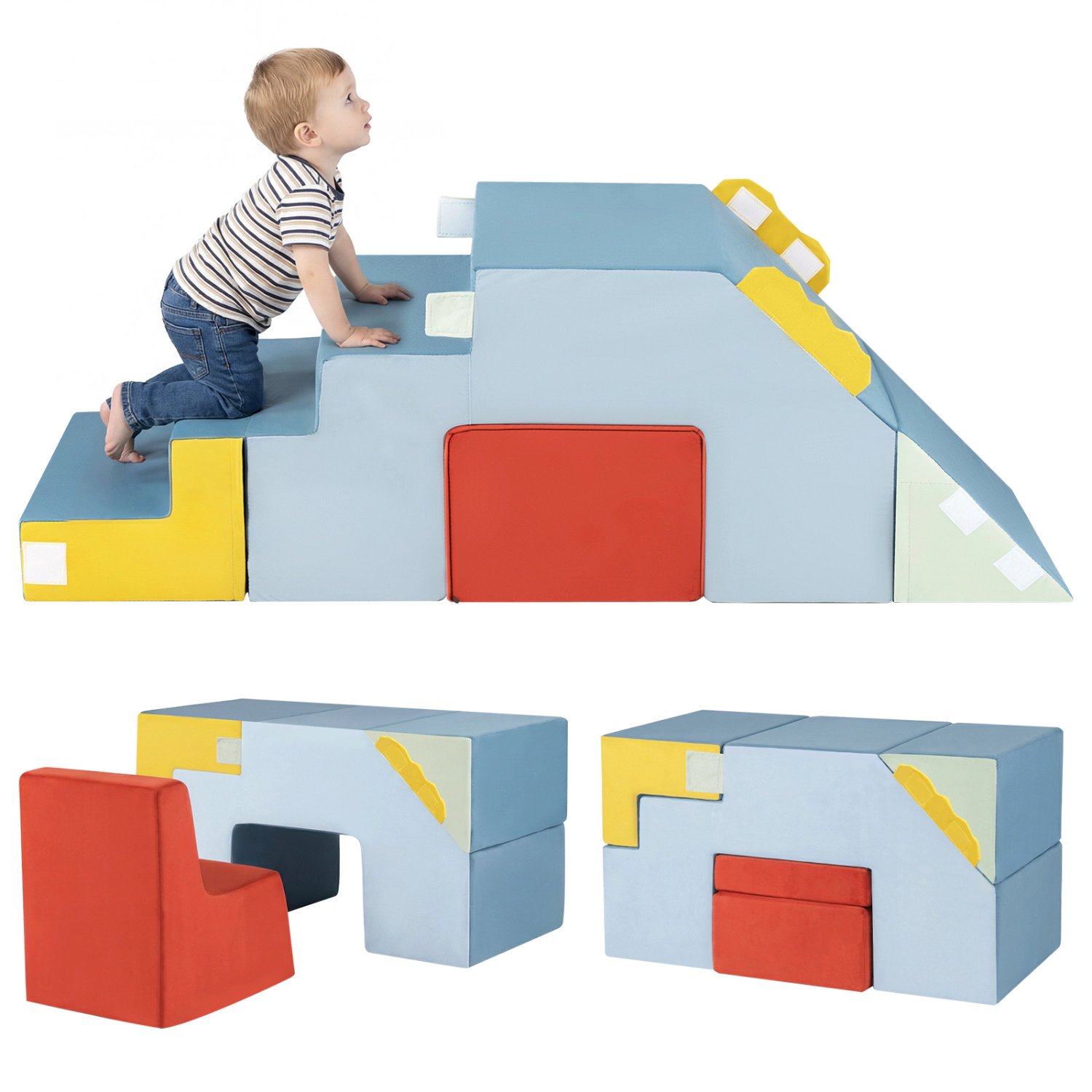 LJG Kids Soft Foam Blocks with Velvet Covers Convertible Table and Chair Set