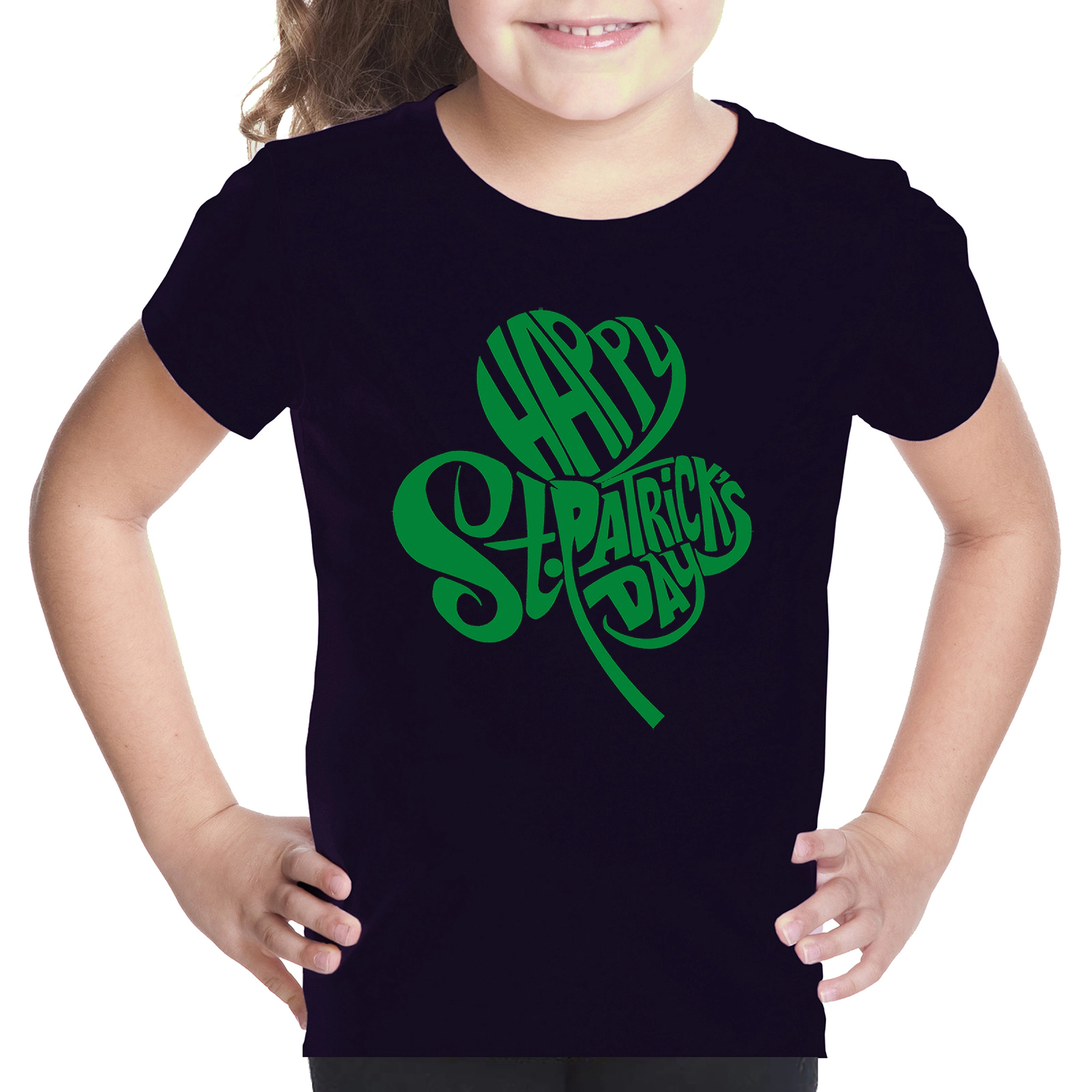 LA Pop Art Girls Word T-Shirt - St. Patrick's Day Shamrock