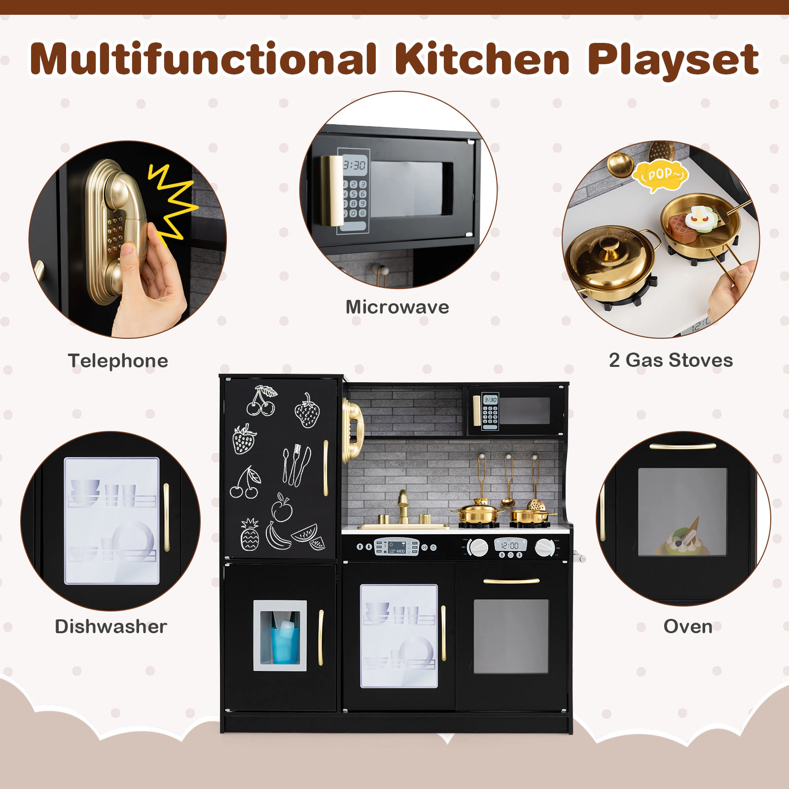 SUGIFT Blackboard Ice Maker and Removable Sink Toddler Pretend Play Kitchen
