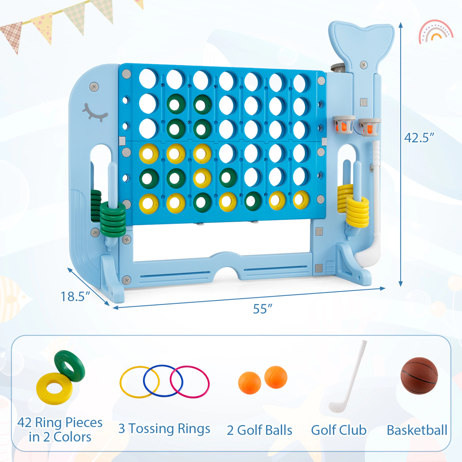 Hivvago Giant 4-to-Score Game Set Jumbo Connect Four with Ring-toss