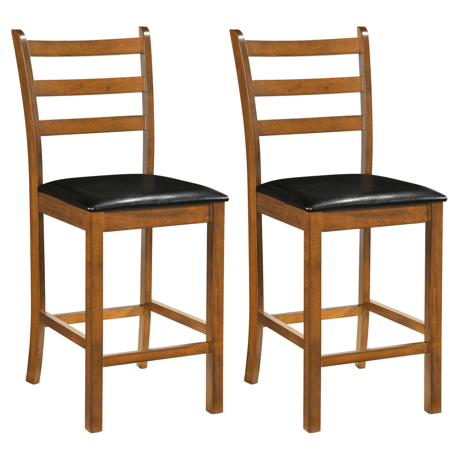 LJG Rubber Wood Ladder Back Bar Stools Set of 2 24inch Counter Height Kitchen Island High Chairs