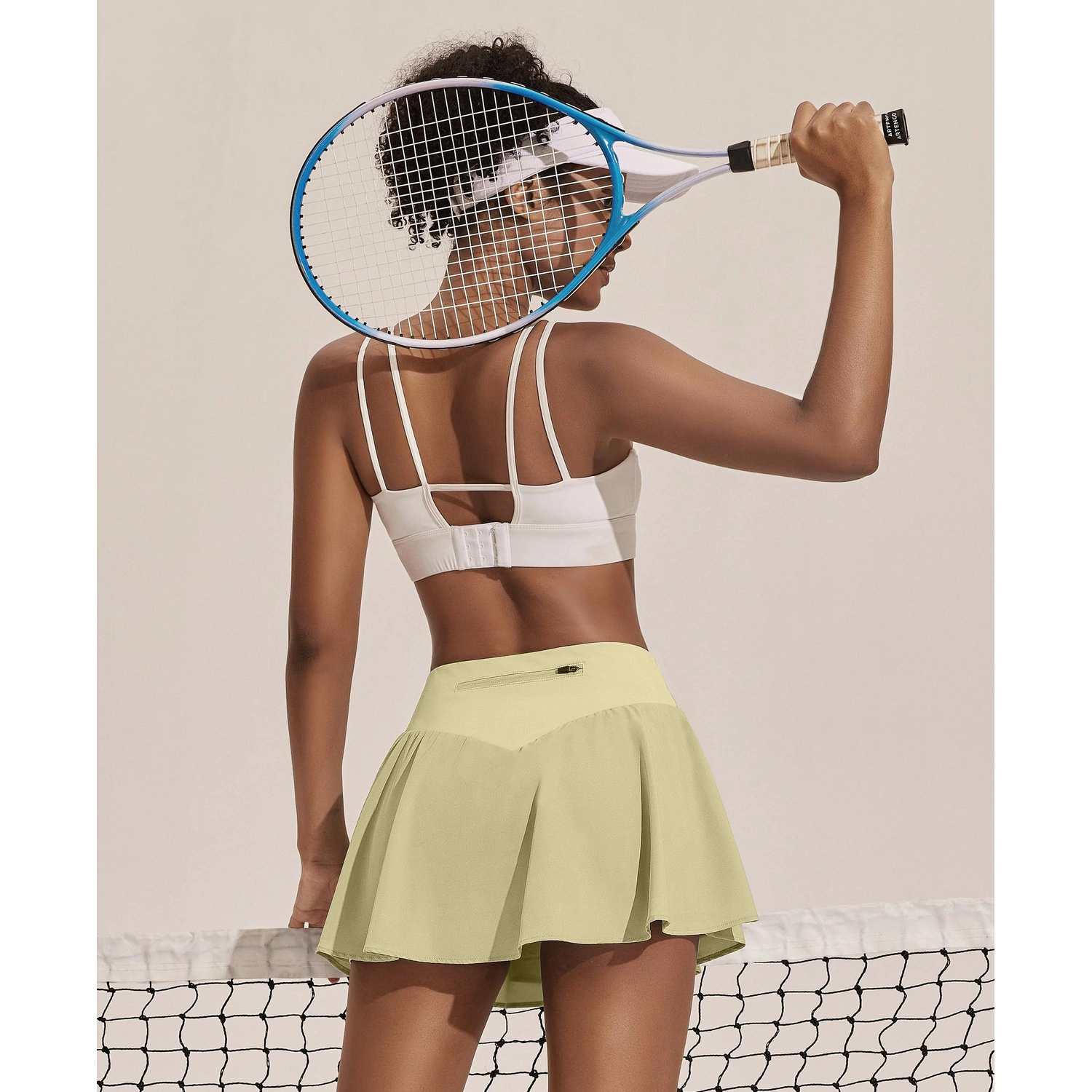 Pinspark Womens High Waist Pleated Tennis Skirt Solid Double Layer A-Line Mini Skirts