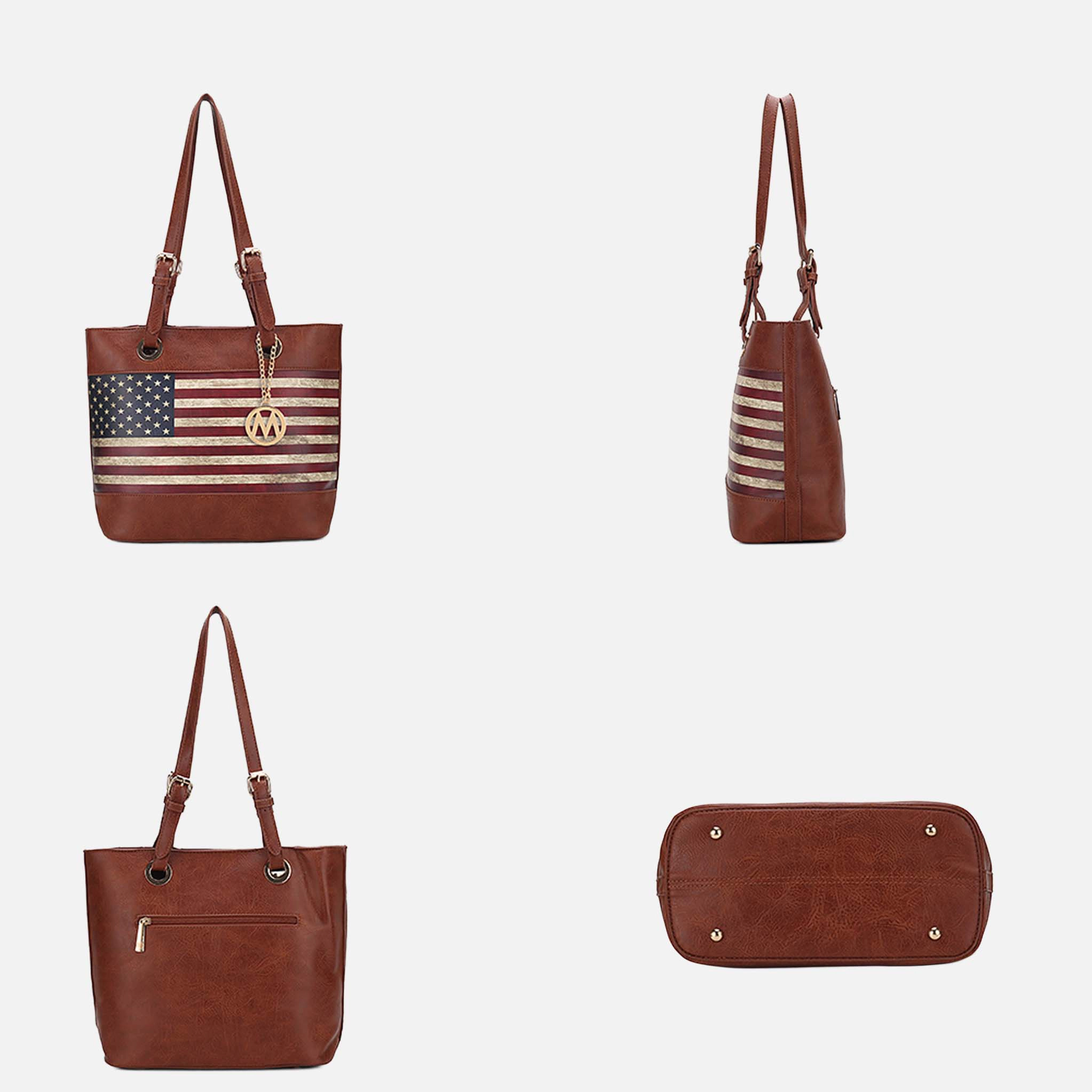 Mia K Collection Vera Tote Bag - Vegan Leather Patriotic Flag Print, Gold-Tone Hardware
