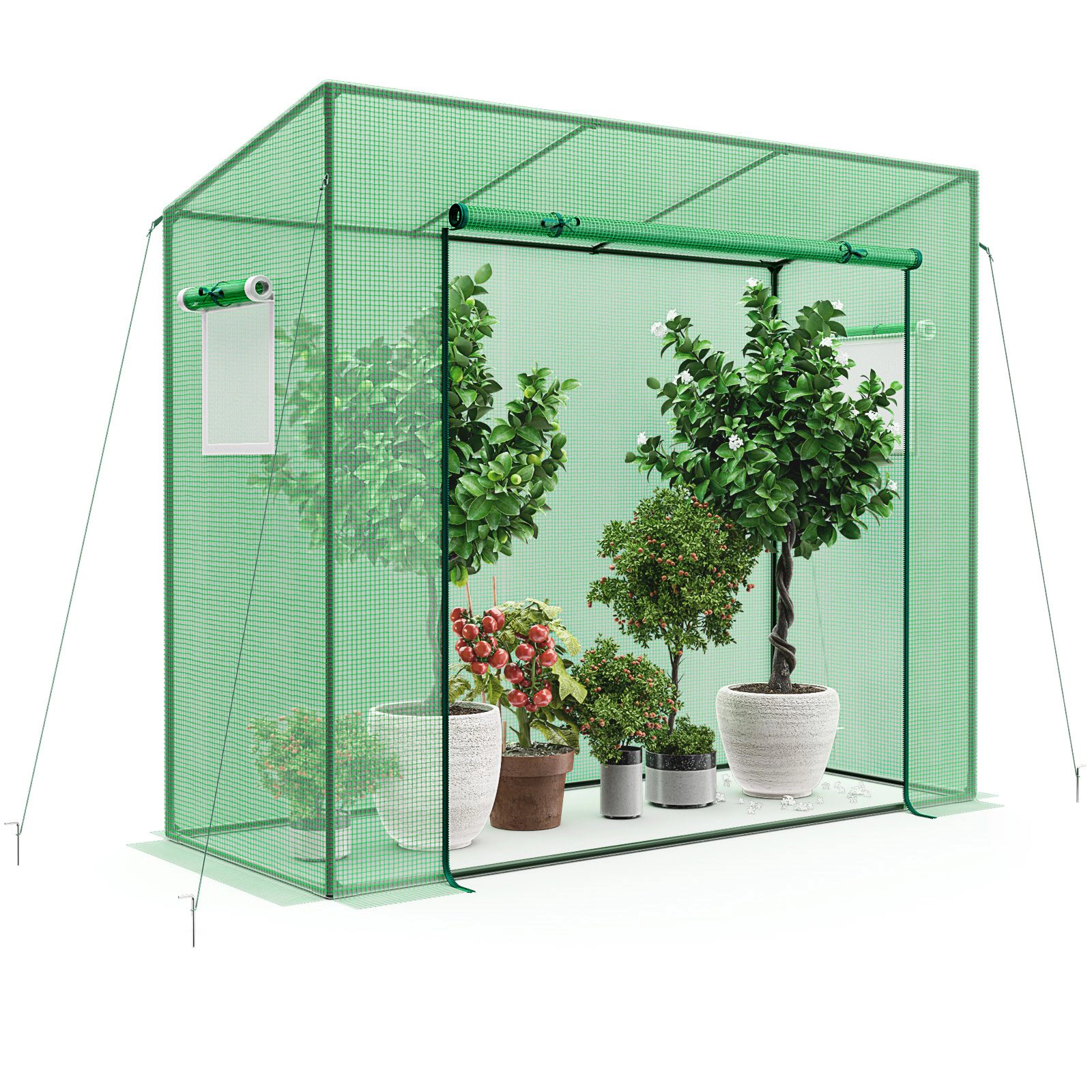 SlickBlue Green Mini Walk-In Greenhouse with PE Cover and Zippered Door