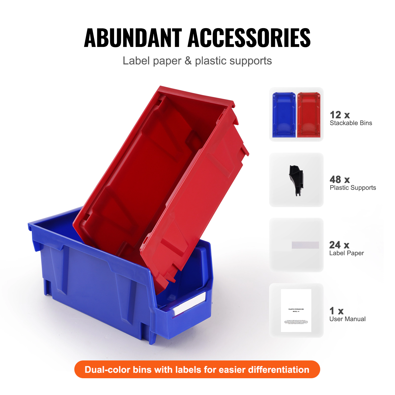 HONGGE Plastic Storage Bin 5-Inch Hanging Stackable Storage Organizer Bin Blue/Red Heavy Duty Stacking Containers for