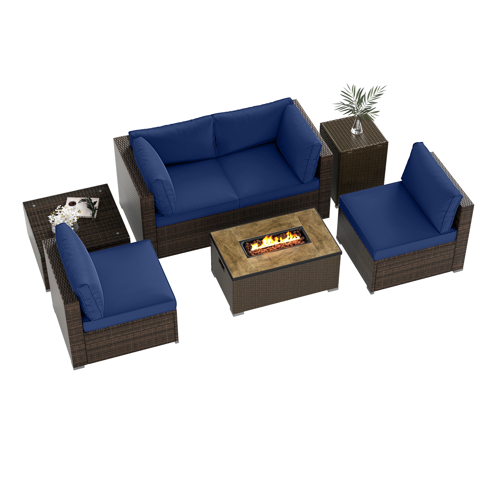 SUGIFT 32 40000 BTU Fire Pit Table and Propane Tank Cover 7-Piece Patio Set