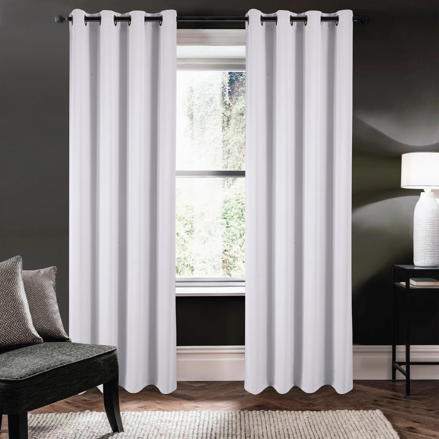 RT Designers Collection 100% Polyester 250 GSM Riley 100% Blackout Grommet Panel 54" x 45" White