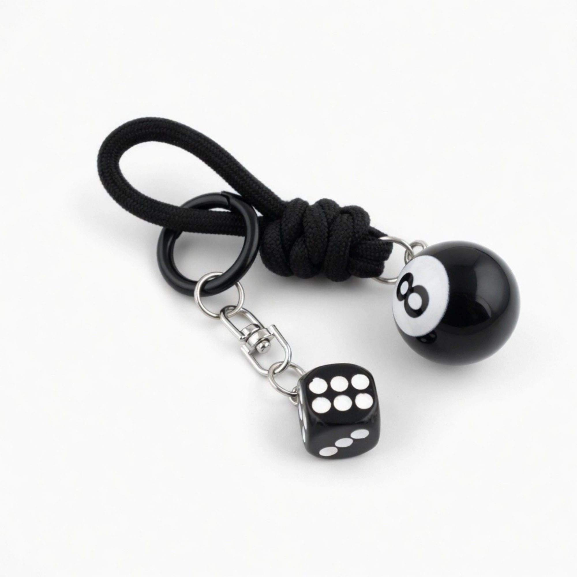 Alilang Women's Eight Ball Dice Keychain with Rope Loop Charm Beaded Key Ring Accessory