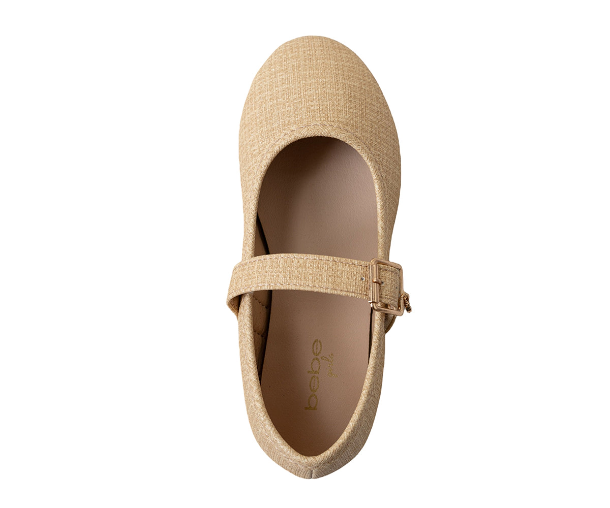 Bebe Girl's Shimmer Ballet Flat with Heart Key Charm