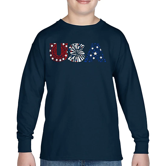 LA Pop Art Boys Long Sleeve T-Shirt - Usa Fireworks