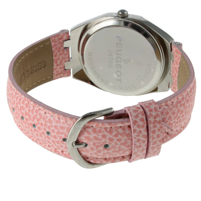 Peugeot Women's 37mm Pink Watch with Crystal Bezel Leather Band