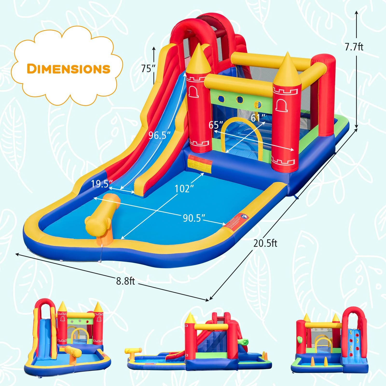 SUGIFT 9-in-1 Inflatable Bounce Castle with Water Slide, Splash Pool and Ball Pit 200-lb Capacity Ages 3-10 Multi-color