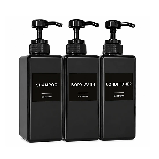 Stock Preferred Pack of 3 Shampoo Conditioner and Body Wash Pump Dispenser Set