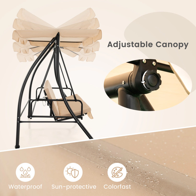 Hivvago 2-Seat Outdoor Convertible Swing Chair With Flat Bed And Adjustable Canopy