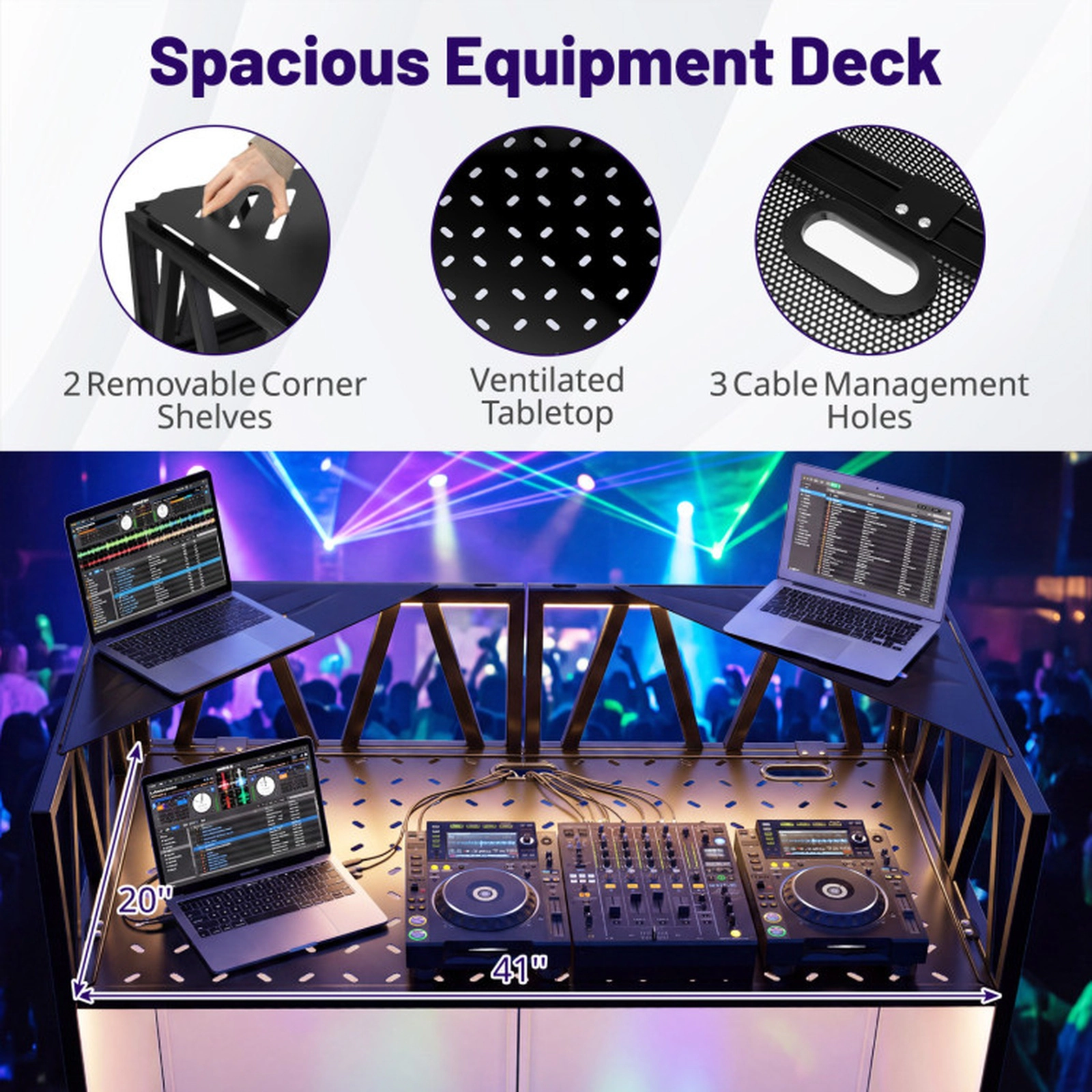 SUGIFT Foldable Portable DJ Booth Easel with Scrims and Carrying Bag 110-lb Tabletop Capacity Black