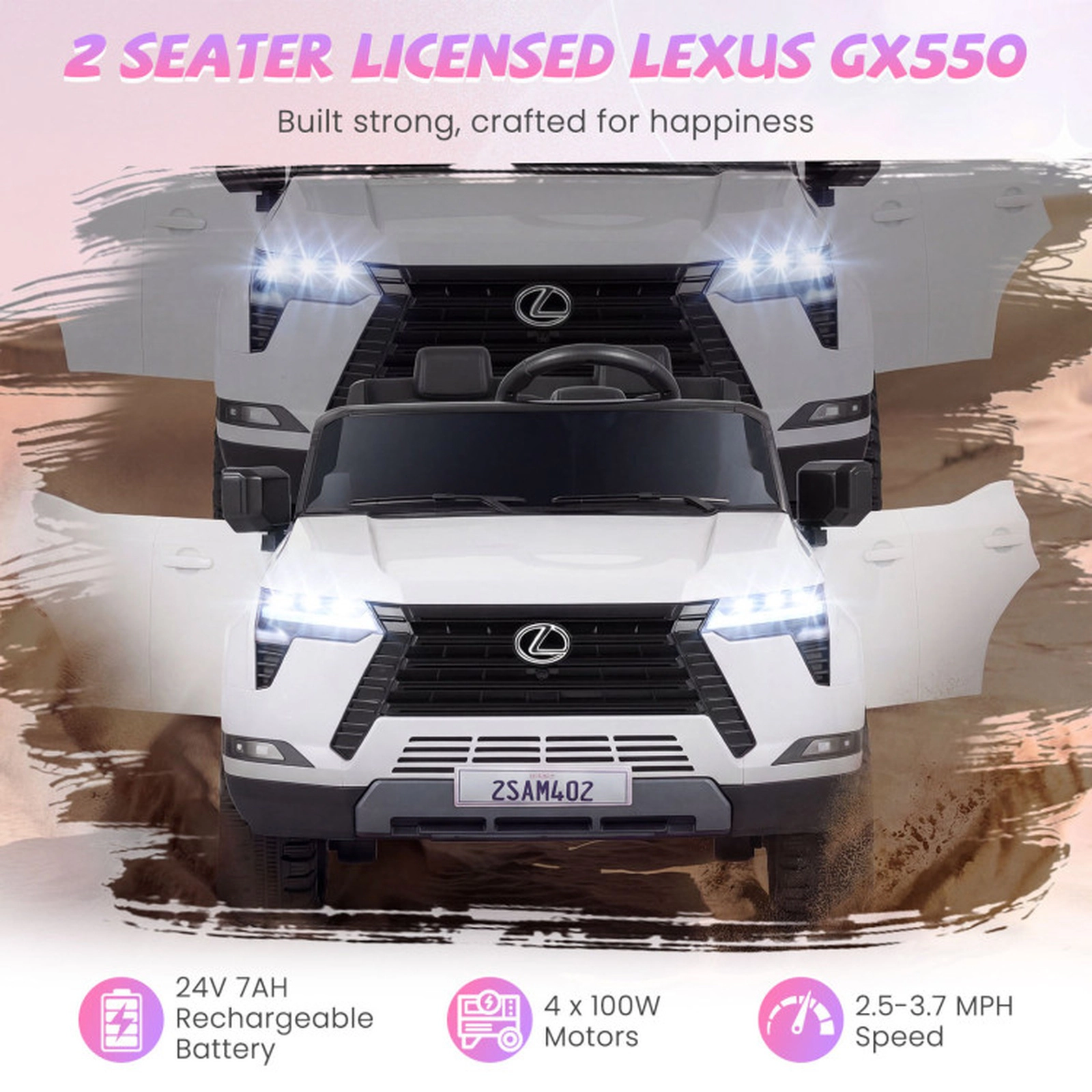 SUGIFT 24V 4WD Licensed LEXUS GX550 Ride-On Car with Remote 110-lb Capacity Ages 3+ Electric Vehicle White