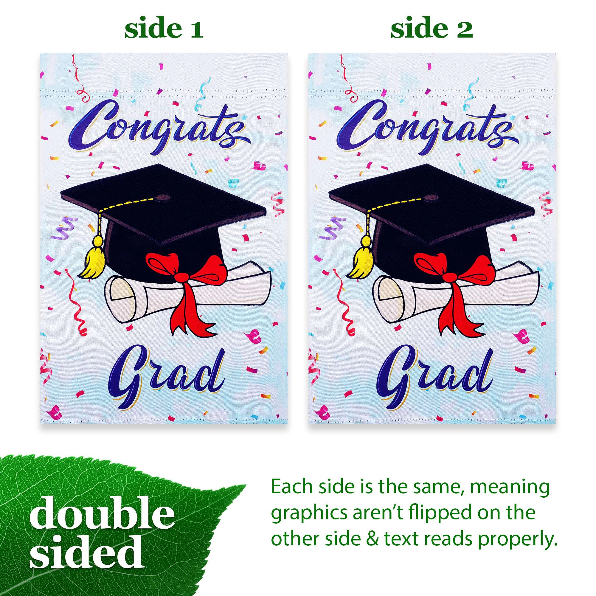 G128 Happy Graduation Congrats Cap 12x18 Double-Sided Garden Flag