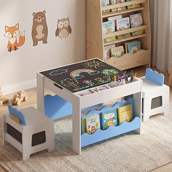 SUGIFT Double-Sided Tabletop Kids Multi-Purpose Activity Table and 2 Chairs Set