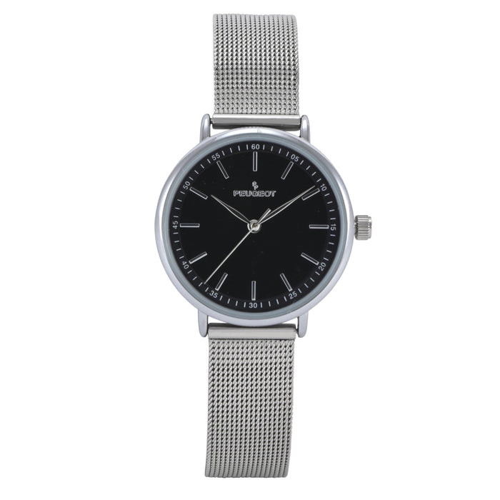 Peugeot Women's 30mm Black Sleek Stainless Steel Mesh Band Watch