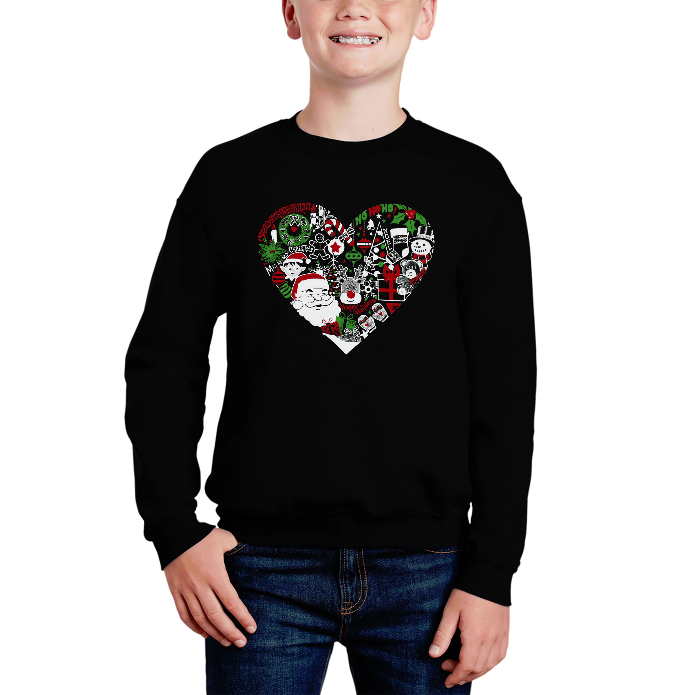 LA Pop Art Boy's Word Sweatshirt - Christmas Themed Heart