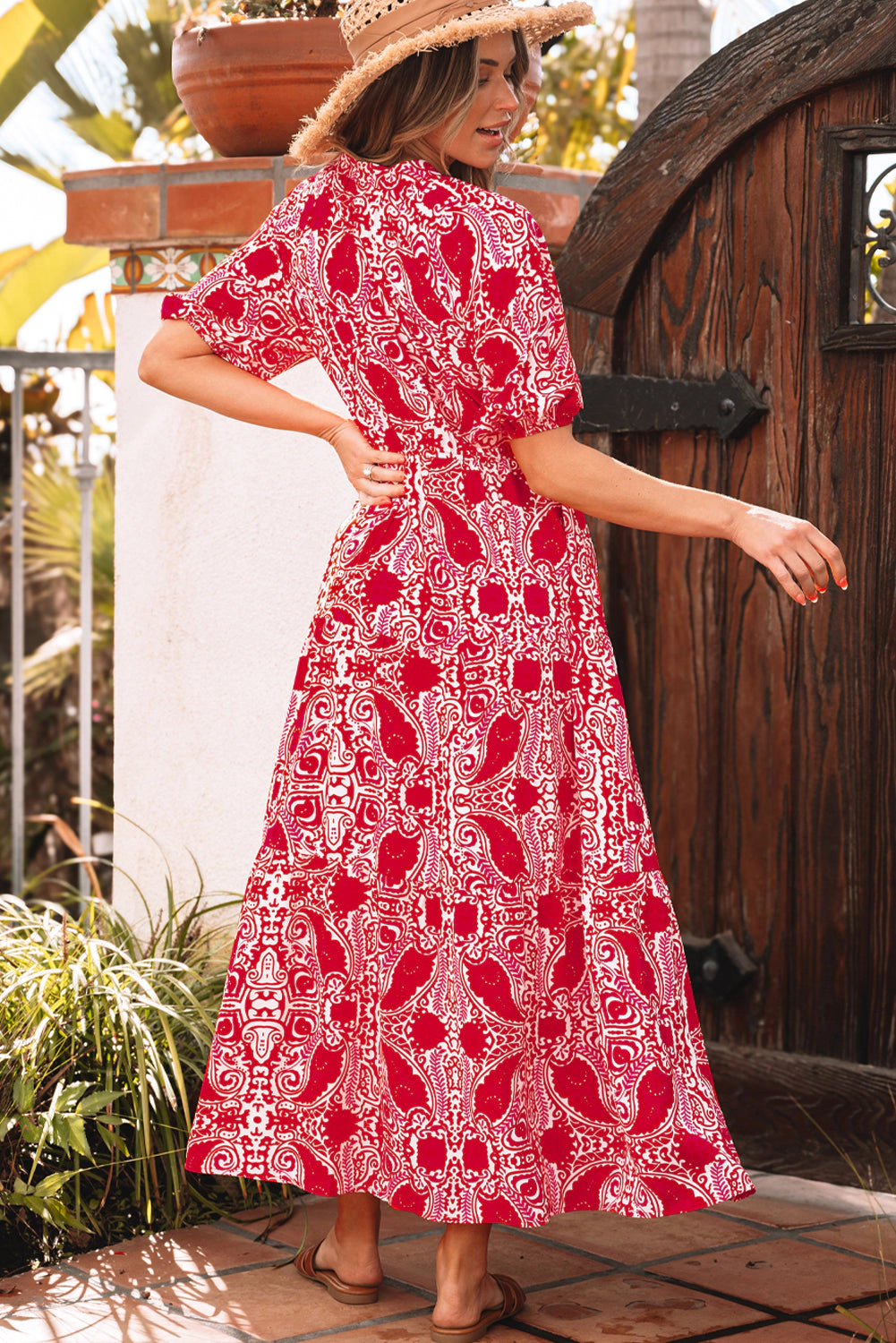 Threaded Pear Women's Raquel Paisley Side Slit Maxi Dress