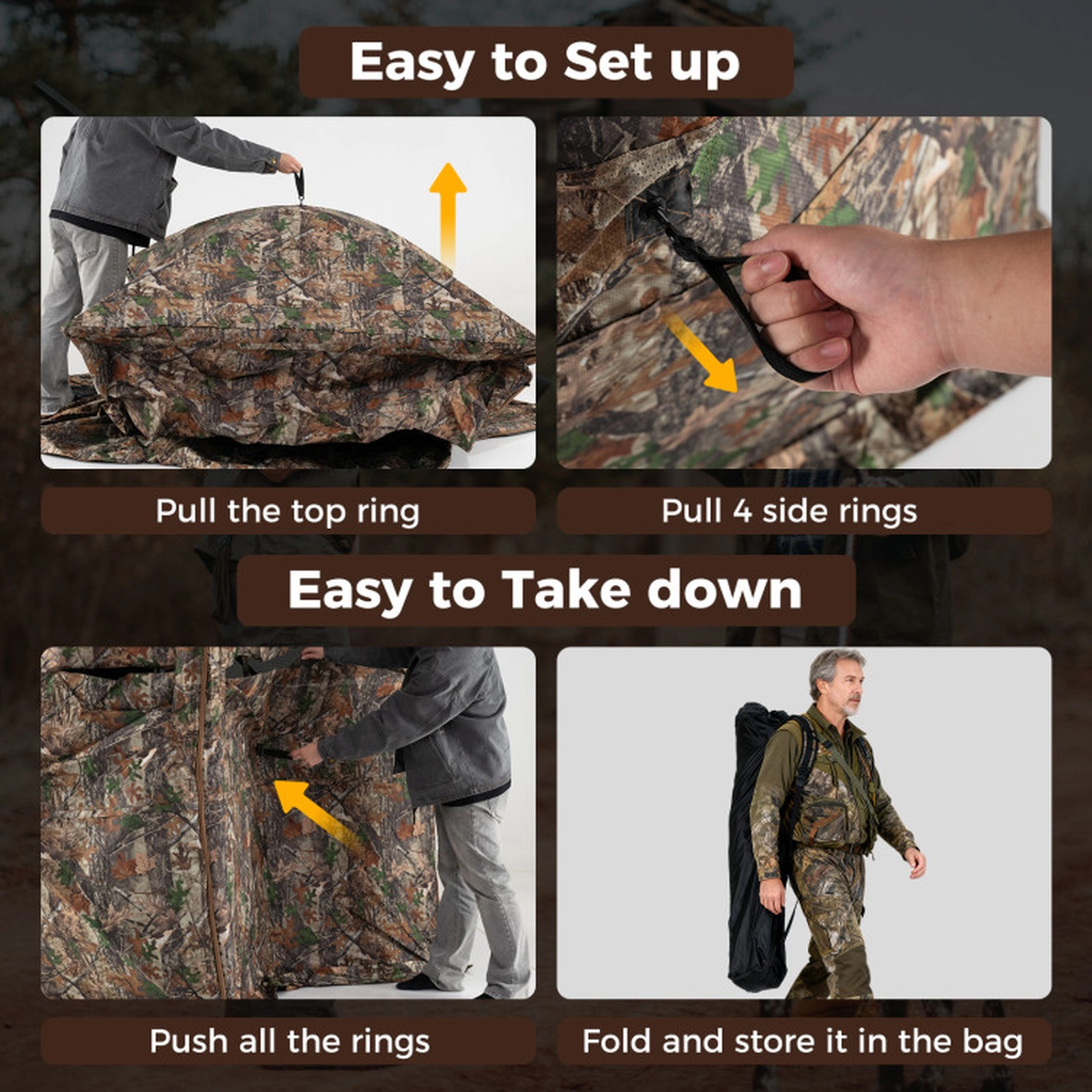 SUGIFT Camouflage 70-in Pop-Up Hunting Blind with 4 Blaze Orange Safety Panels and Full-Open Swing Door