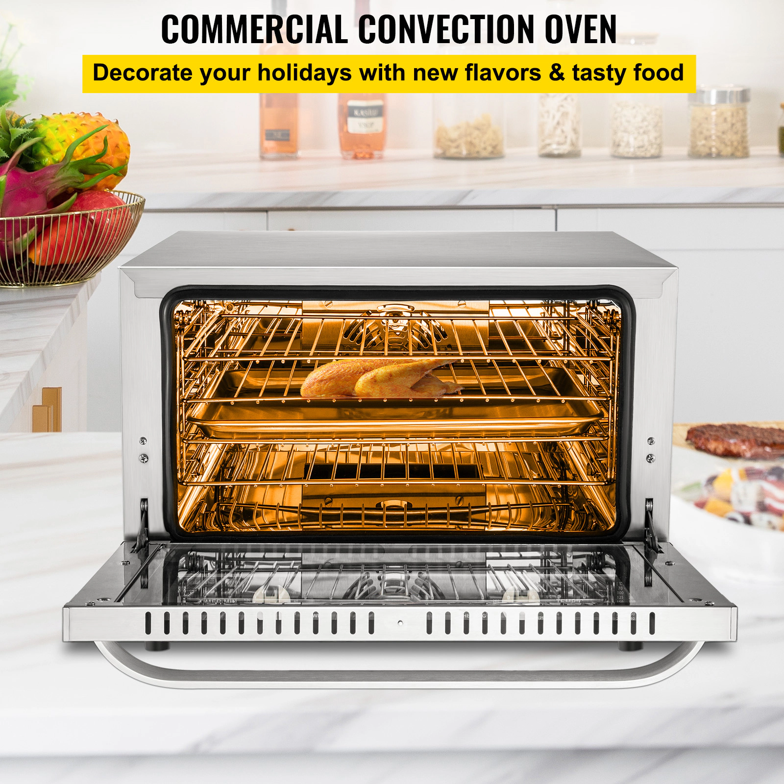 HONGGE Commercial Convection Oven / Conventional Countertop Toaster Glass Door Electric Baking with Wire