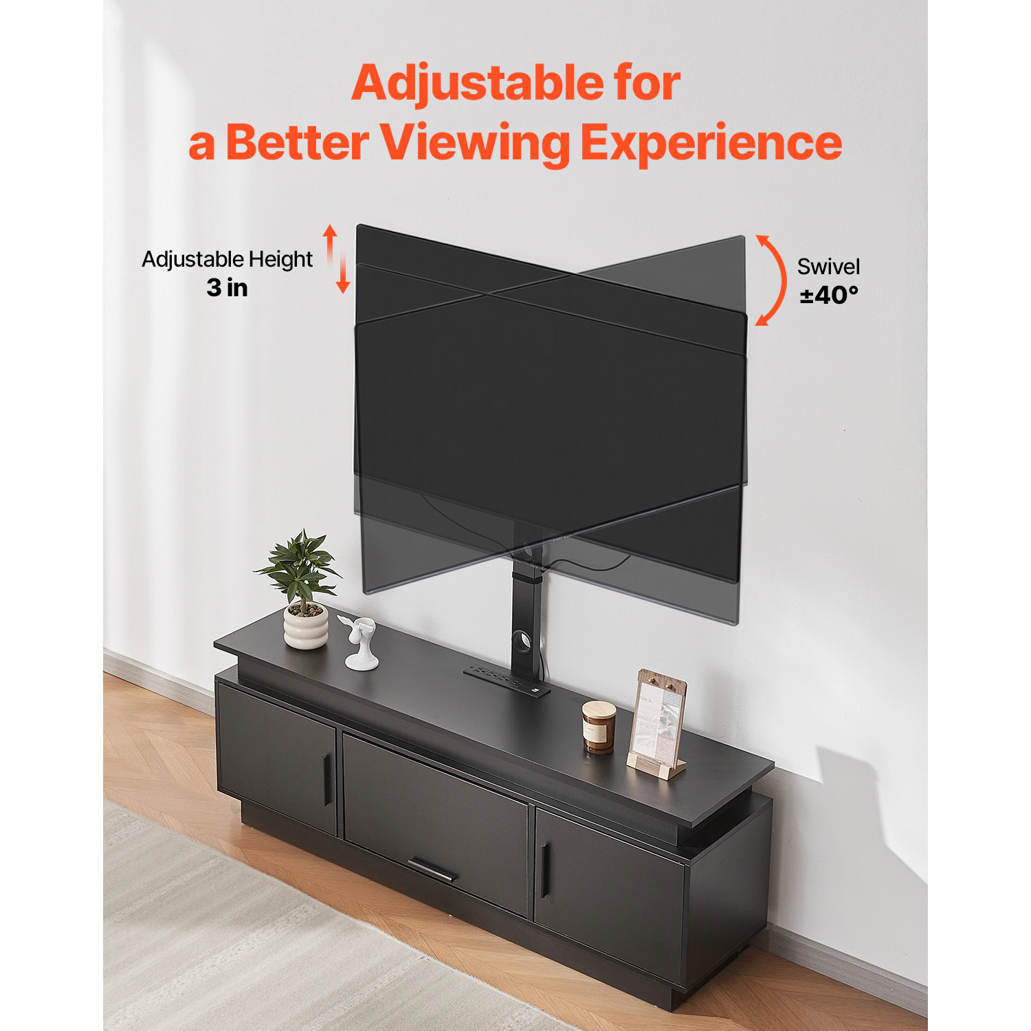 HONGGE TV Stand with Mount for up to 75 in TVs Entertainment Center with Power Outlet & LED Lights Height Adjustable TV