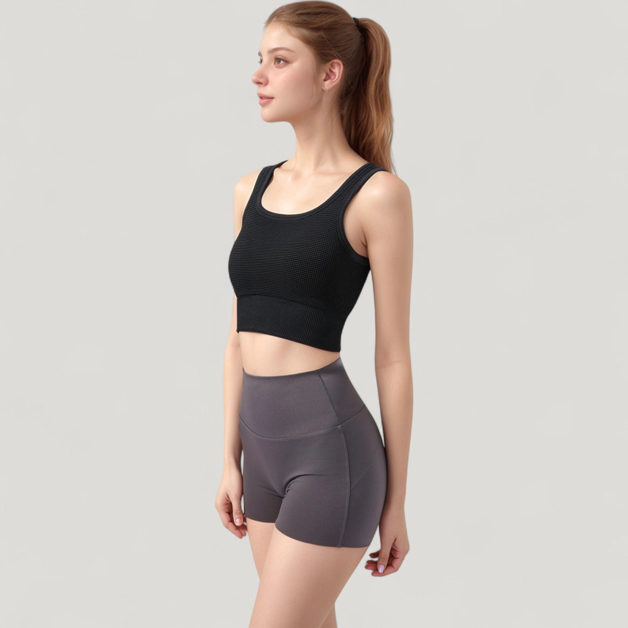 Anna-Kaci Women's Ribbed Seamless Sports Bra with Scoop Neck and Wide Straps