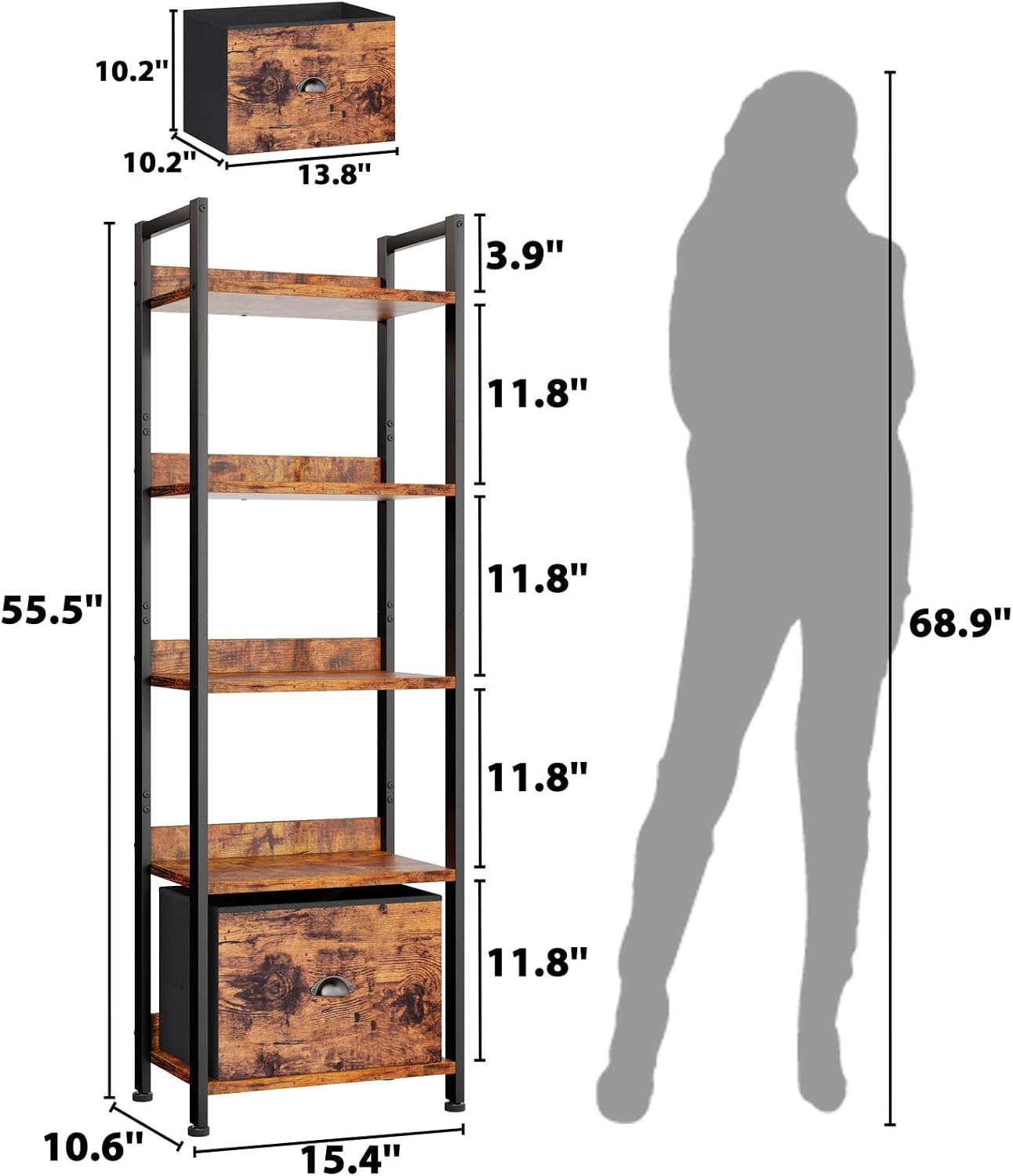 Furologee five-tier living room bookshelf with drawers
