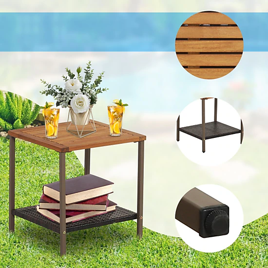 Hivvago 3 Pieces Rattan Rocking Bistro Set With Coffee Table And Cushions