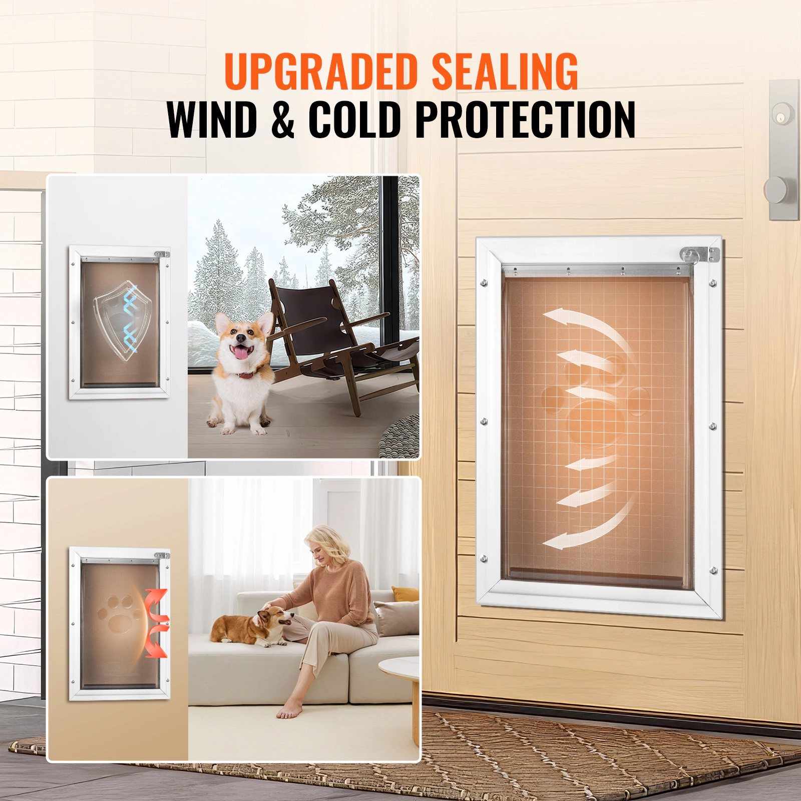 HONGGE Pet Door for Cats and Dogs, Medium, Aluminum Frame with Lock and PVC Flap, Weatherproof, Easy Install, White