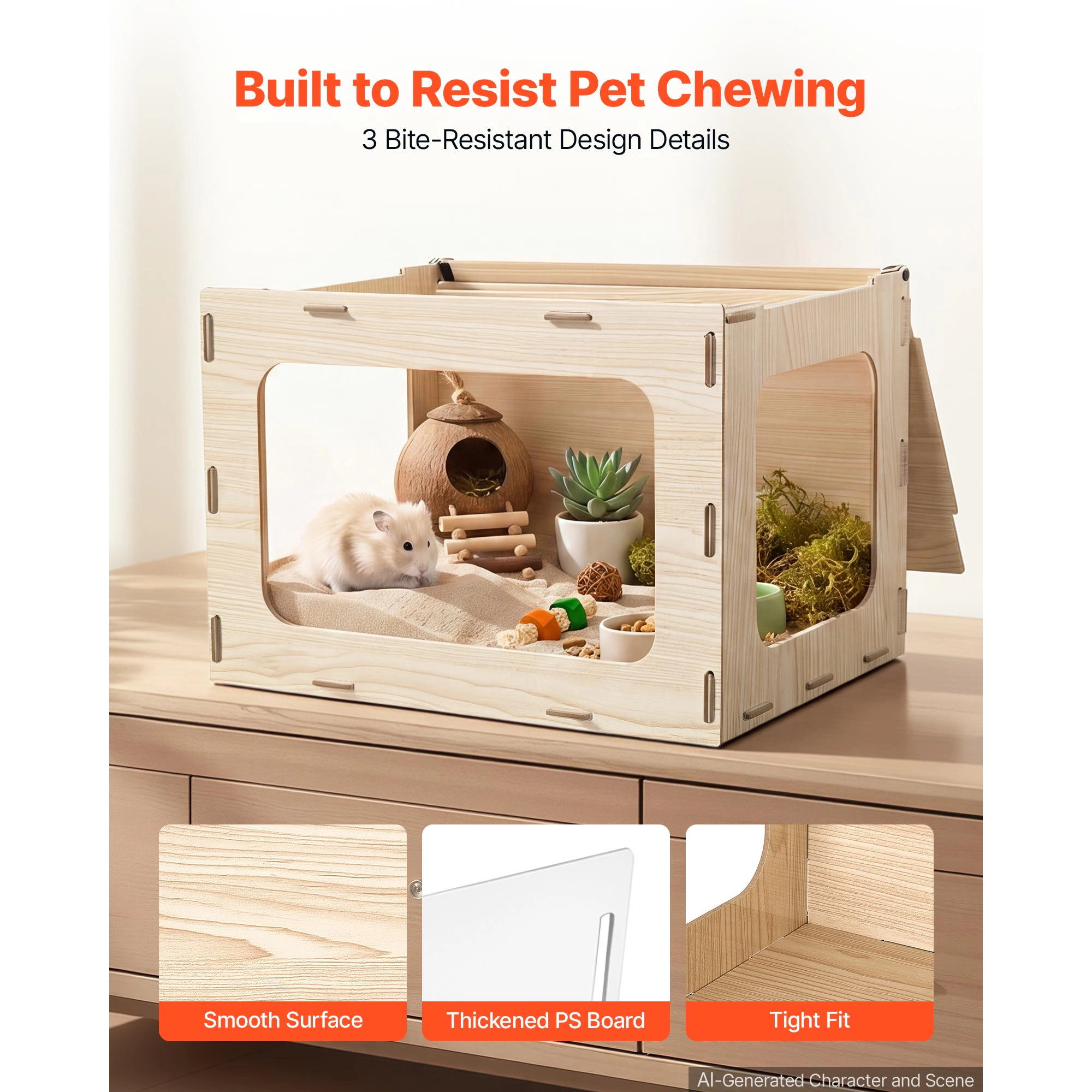 HONGGE Wooden Hamster Cage 270° Viewing Hamster Habitat Chewproof Acrylic Small Animal Cage with Openable Top Large Pet