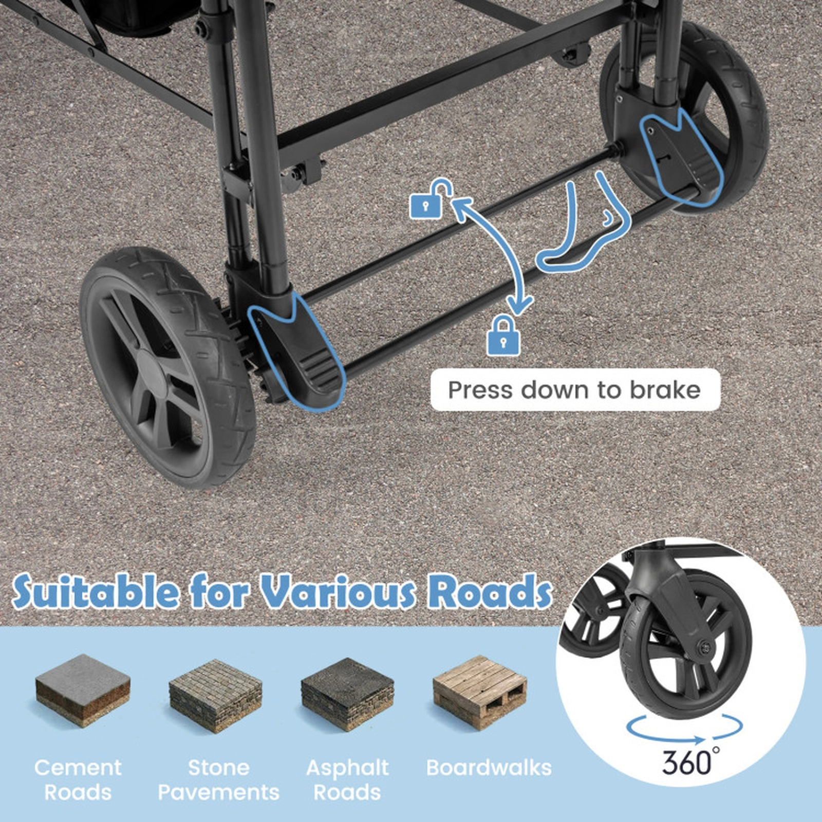 SUGIFT Toddler Black 2-Seat Wagon Stroller with Removable Canopy 54-in W 25.5-in D 44-in H 40-lb Per Seat