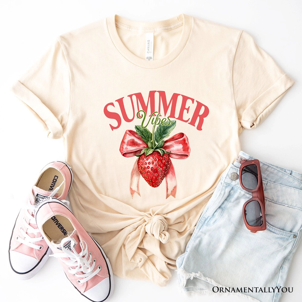 OrnamentallyYou Womens Summer Vibes Strawberry T-Shirt